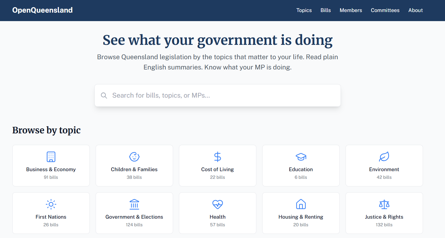 Open Queensland — a civic web app built by Gladstone Digital