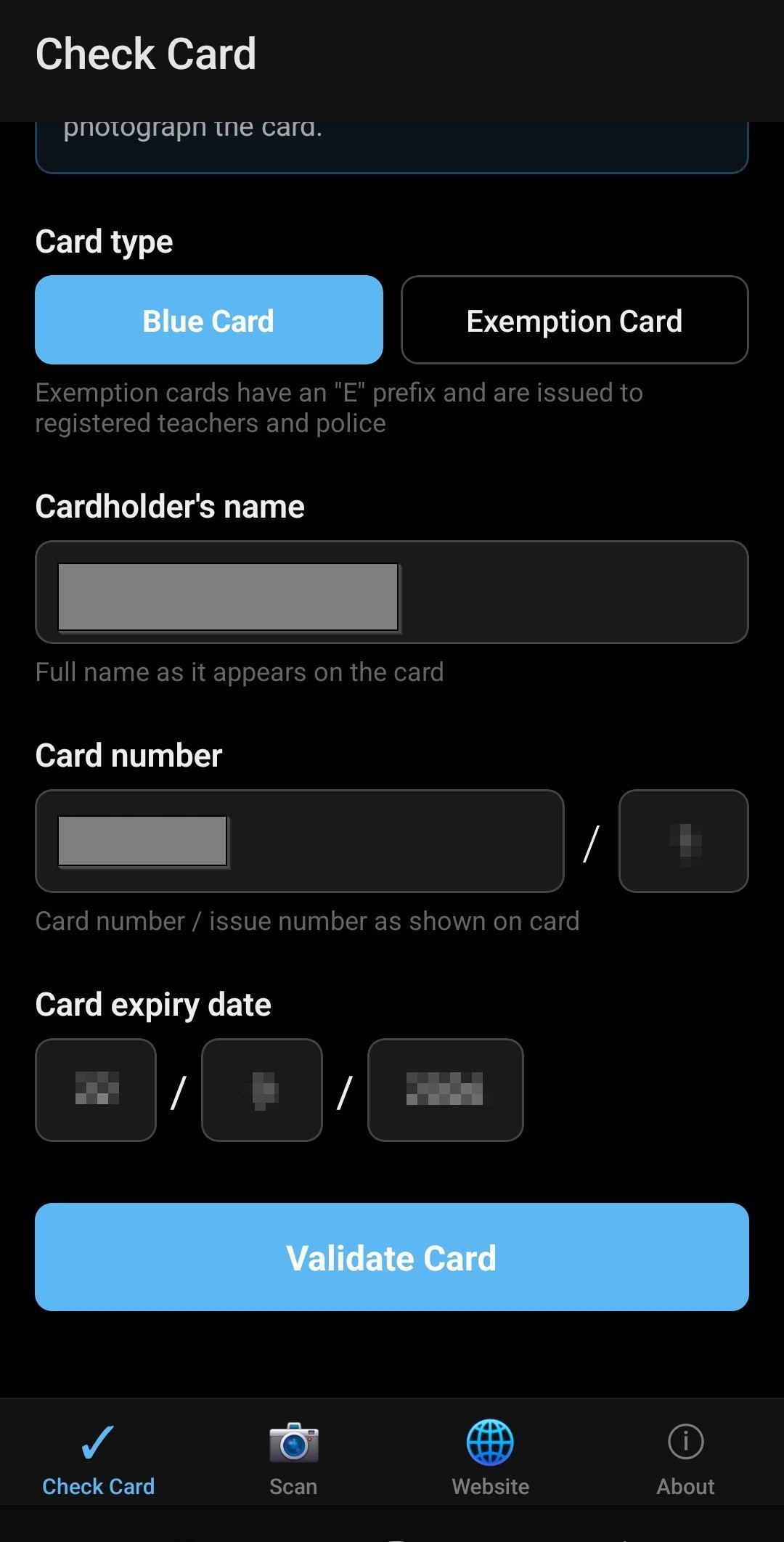 Scanned details auto-filling the validation form