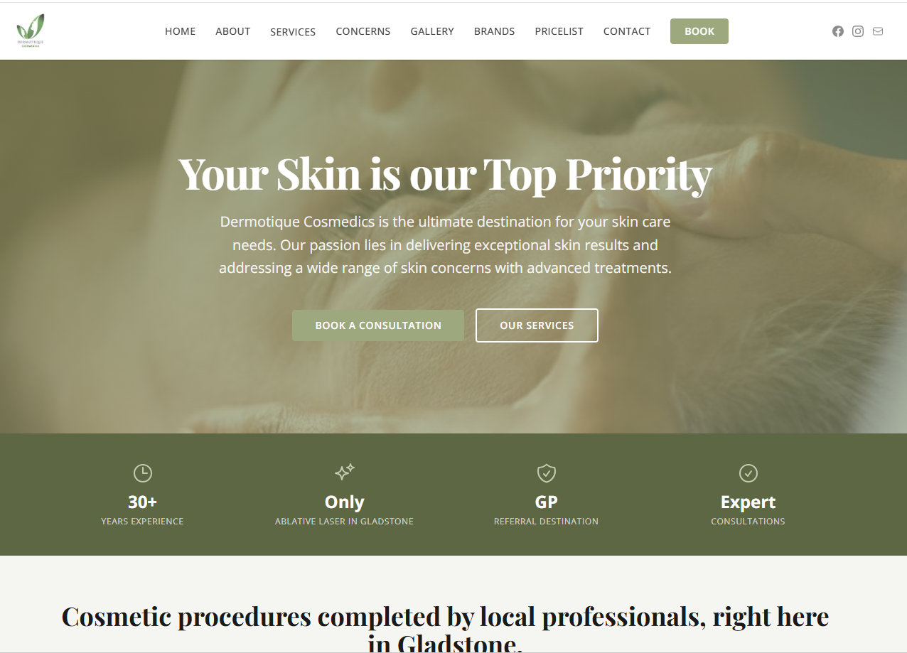 Dermotique Cosmedics website built by Gladstone Digital