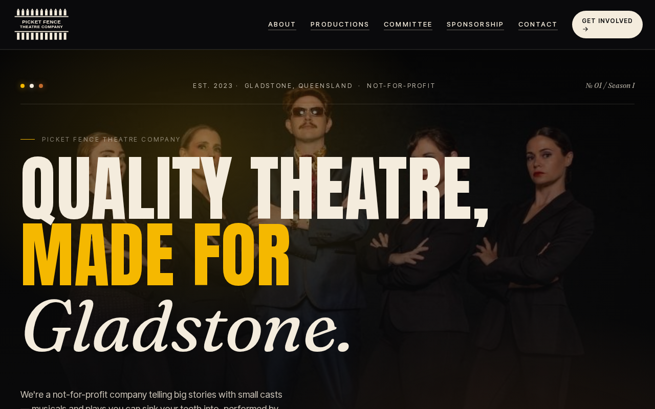 Picket Fence Theatre Company website built by Gladstone Digital