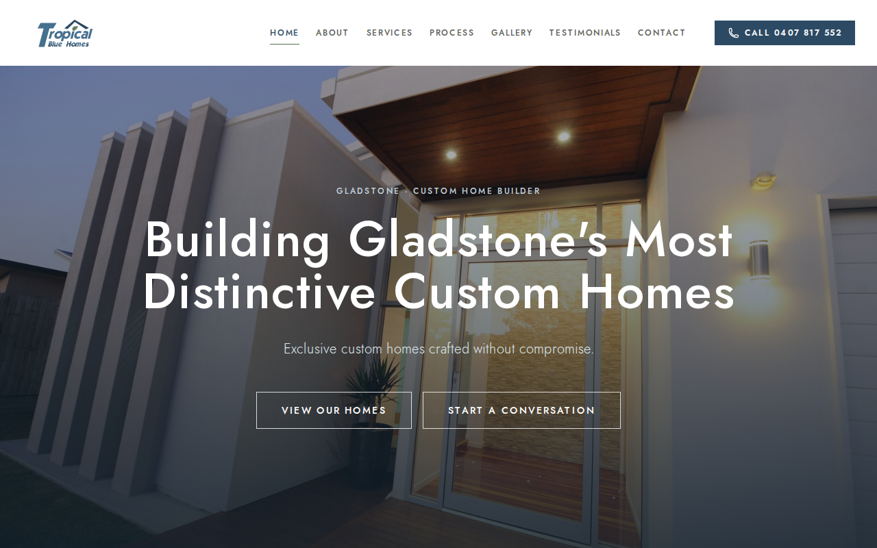 Tropical Blue Homes website built by Gladstone Digital